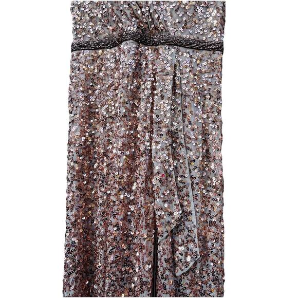 Mac Duggal V-Neck Slit Sequined Wrap Gown Size 4 Rose Copper Prom Dress Wedding - Picture 9 of 16